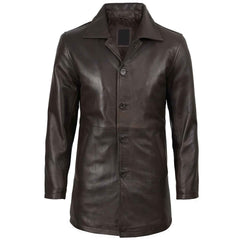 Handmade Vintage Men's Distressed Dark Brown Real Leather Car Coat | Regals Leather
