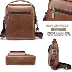 Men’s Small Leather Shoulder Bag Crossbody Messenger Handbag – Travel, Work & Business iPad 7.9'' Bag Dark Brown