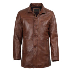 Regals Leather Durable Bristol Men's Vintage Cognac Brown Leather Car Coat