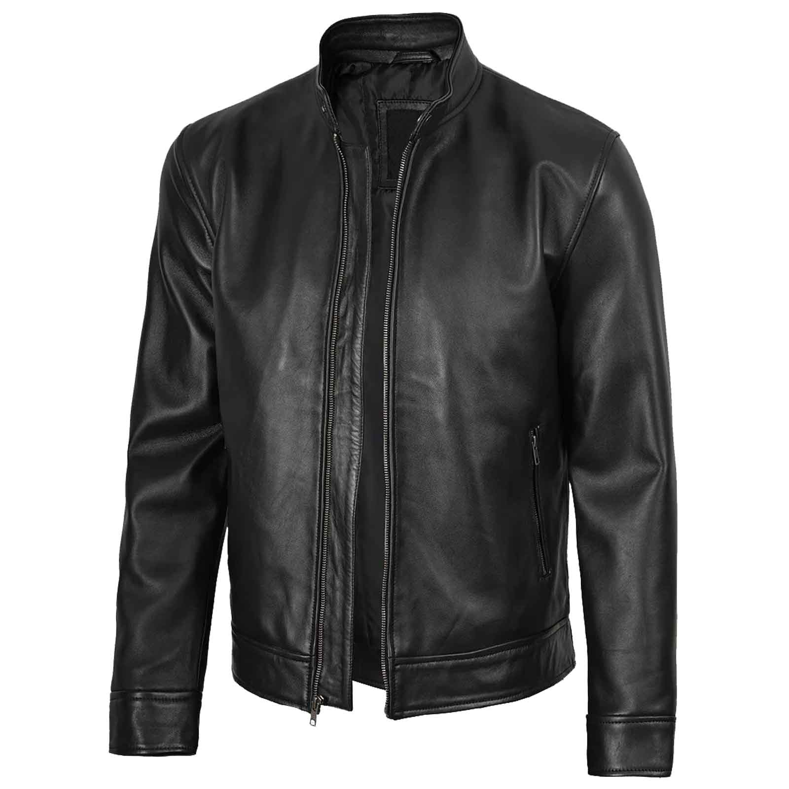 Regals Leather Owen Men's Black Cafe Racer Style Lambskin Leather Jacket