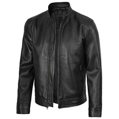 Regals Leather Owen Men's Black Cafe Racer Style Lambskin Leather Jacket