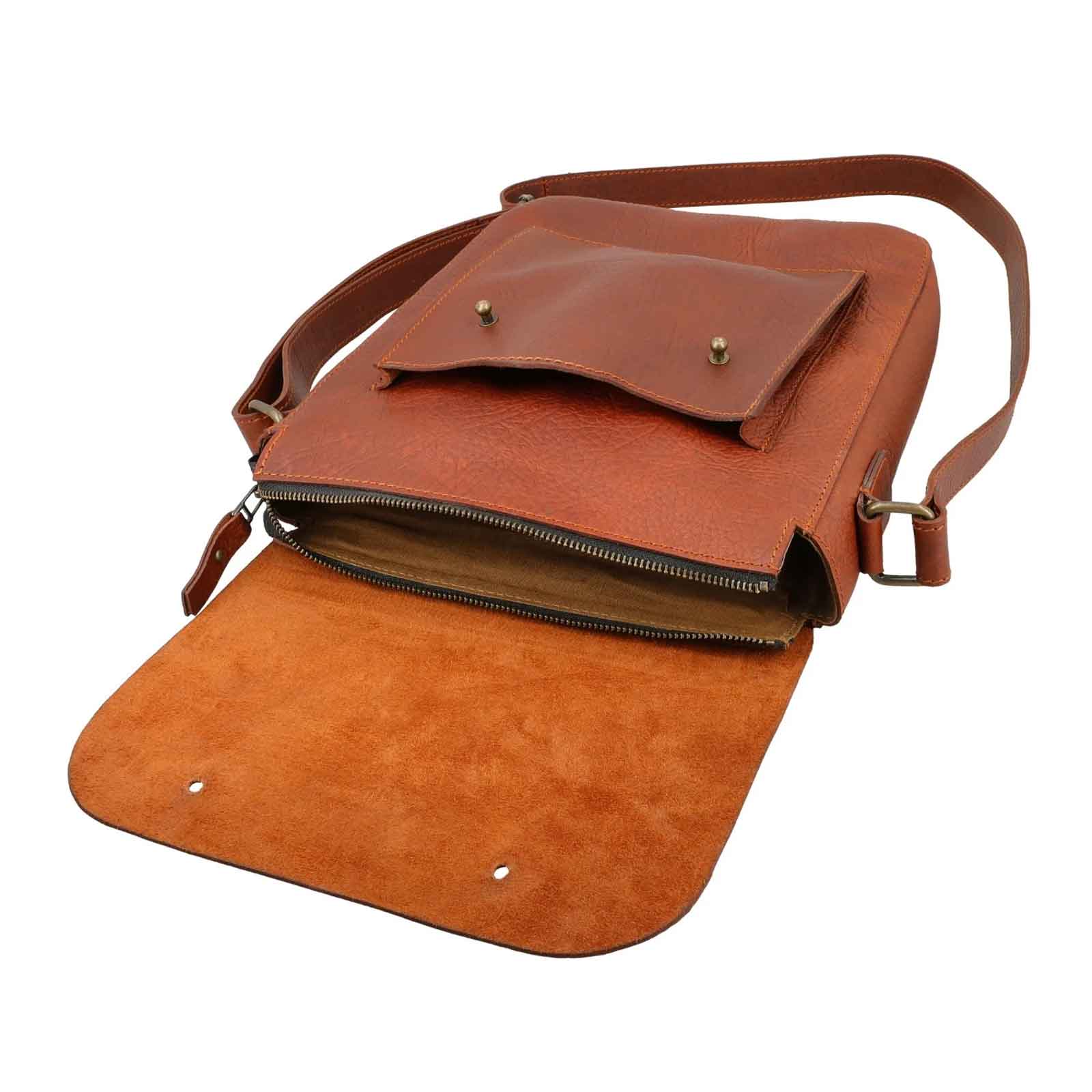 Adjustable Strap & Crossbody Messenger Men’s Genuine Leather Bag Reddish-Brown
