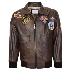 Regals Leather Men’s Brown Leather Bomber Jacket | Air Force Aviator Style Winter Jacket