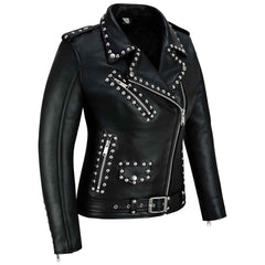 High Quality Iron Stud Women’s Studded Leather Biker Jacket