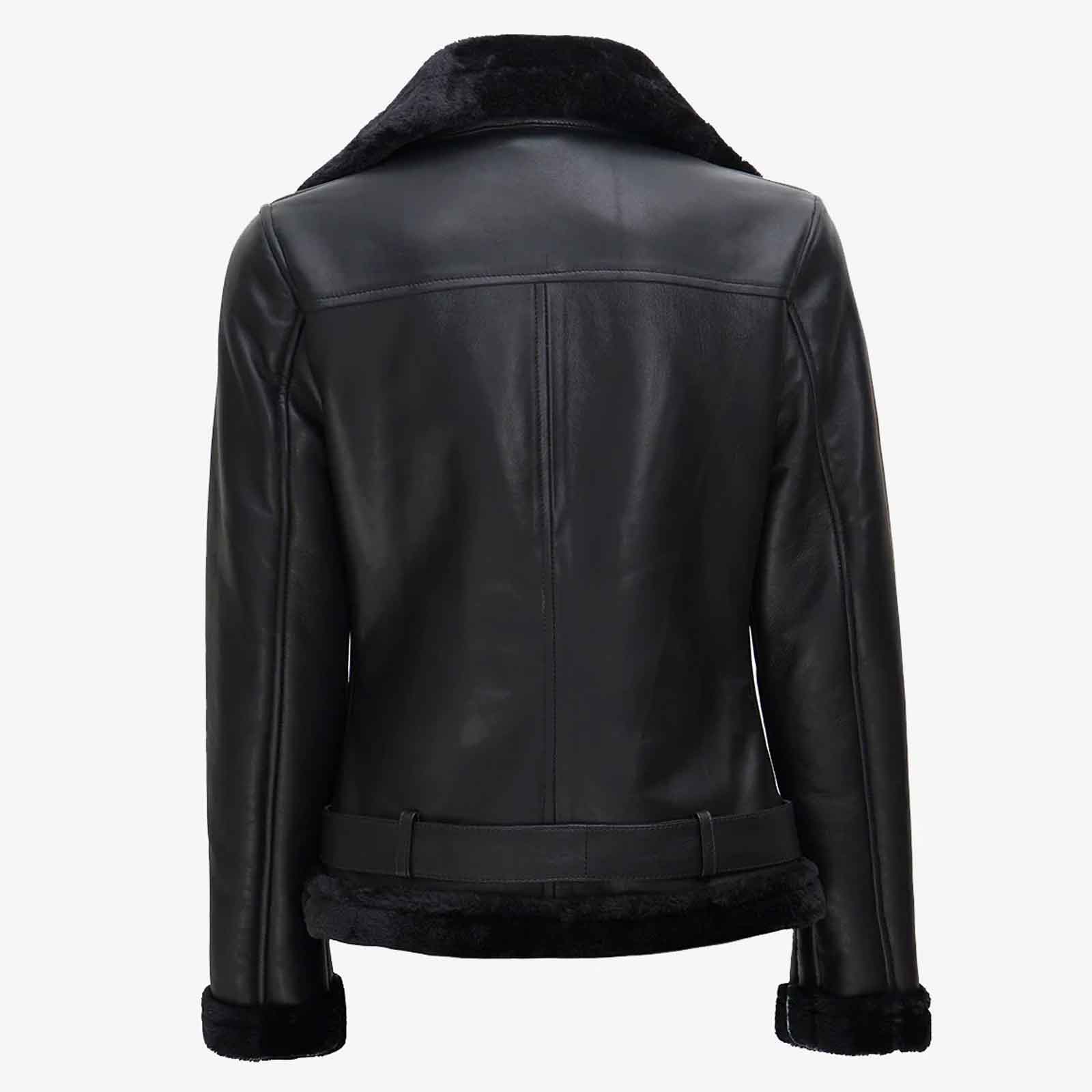 Women's Black Asymmetrical Shearling Real Leather Jacket | Regals Leather