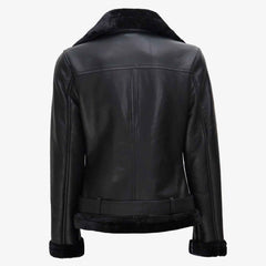 Women's Black Asymmetrical Shearling Real Leather Jacket | Regals Leather