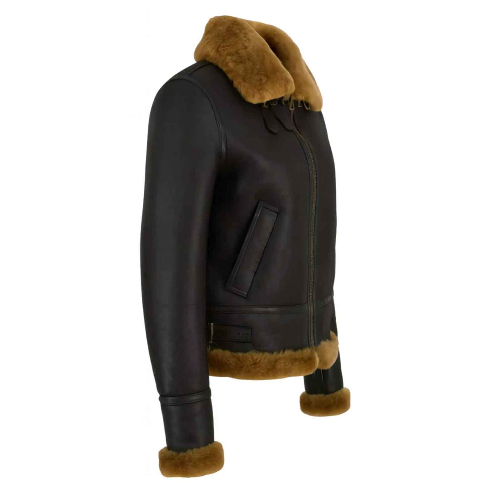 Women’s B3 RAF Bomber Jacket – Brown Aviator Flying Shearling Fur Real Leather Coat