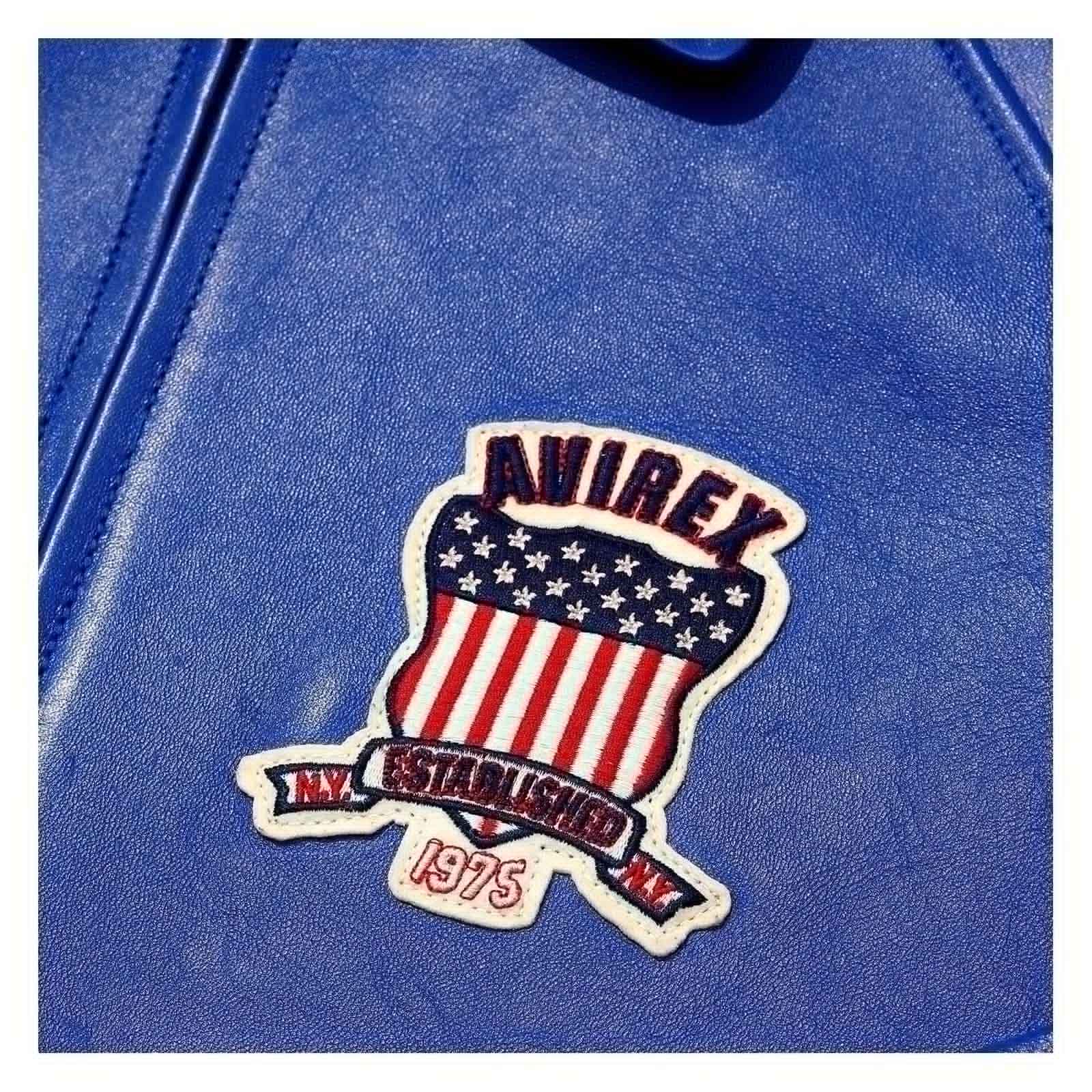 Top Quality Men’s Avirex Leather Jacket Navy Blue Leather Bomber Jacket Iconic Style