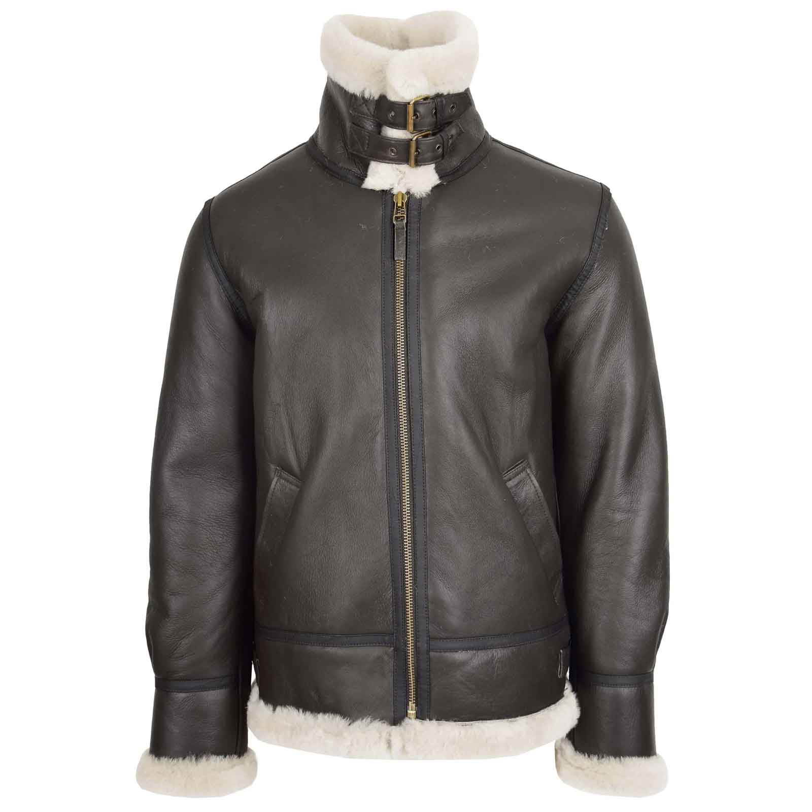 Men’s Genuine Sheepskin B3 Bomber Jacket – Regals Leather Brown/White Aviator