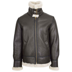 Men’s Genuine Sheepskin B3 Bomber Jacket – Regals Leather Brown/White Aviator