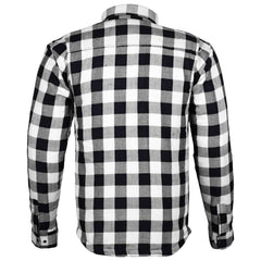 Exo Kevlar® Lined Motorcycle Flannel Shirt White/Black – Protective Riding Shirt with CE Armor Pockets
