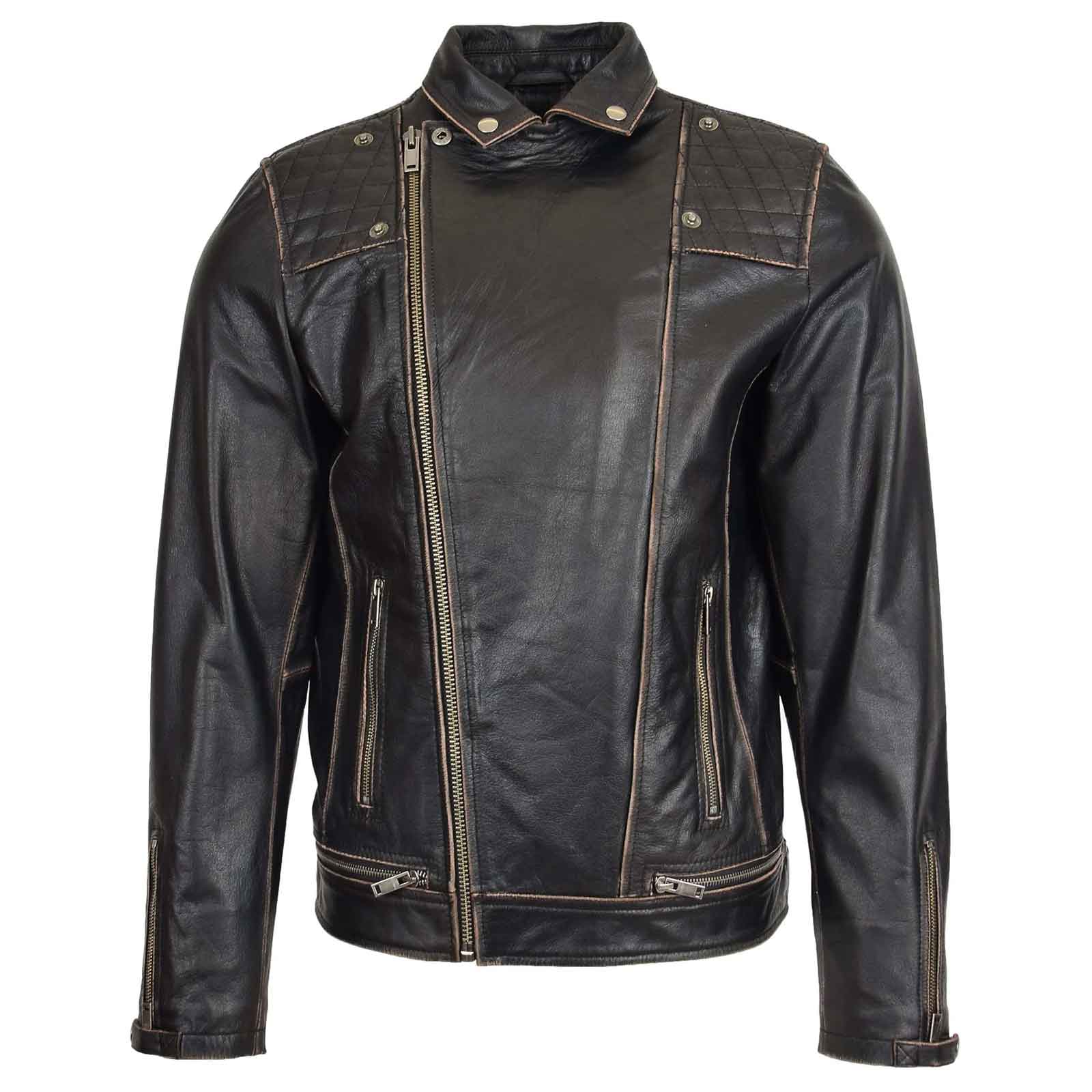 Regals Leather Classic Men's Leather Biker Brando Design Jacket Sean Vintage Black