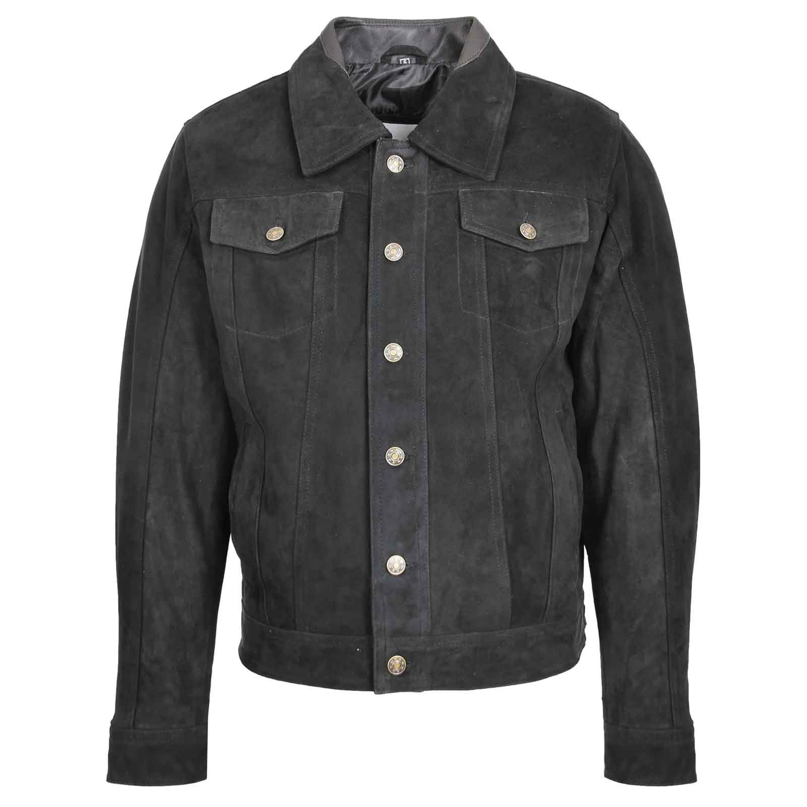 Men’s Real Suede Trucker Harrington Jacket – Daryl Black Leather Jacket