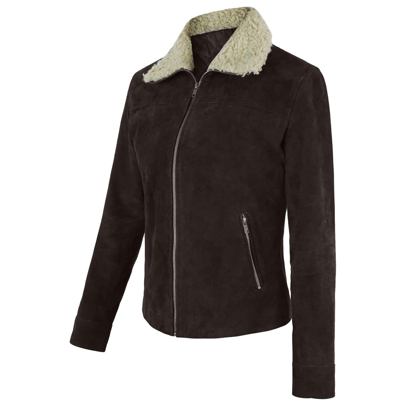 Women's Suede Leather Jacket with Sherpa Collar – Warm Winter Biker Coat by Regals Leather