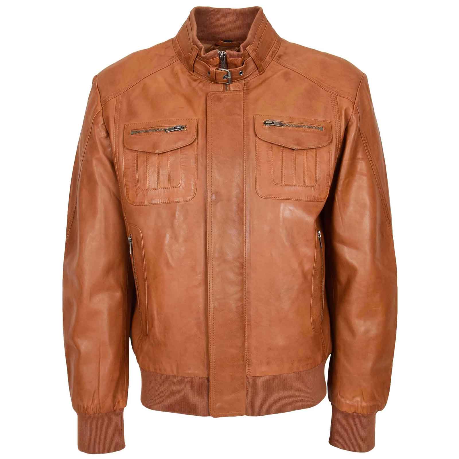 Men’s Leather Bomber Flight Jacket – Tom Tan Classic Aviator Style