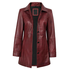 Regals Leather Kandis Women's Burgundy Genuine Leather Car Coat
