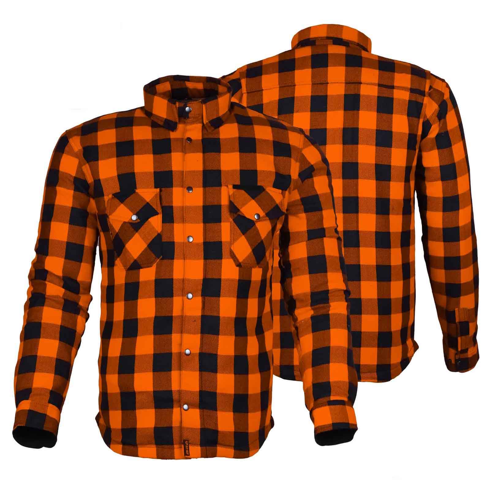 Exo Protective Motorcycle Flannel Shirt Orange/Black – Kevlar® Lined Riding Shirt with CE Armor Pockets