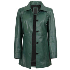 Regals Leather Genuine Women's Green Real Leather Car Coat