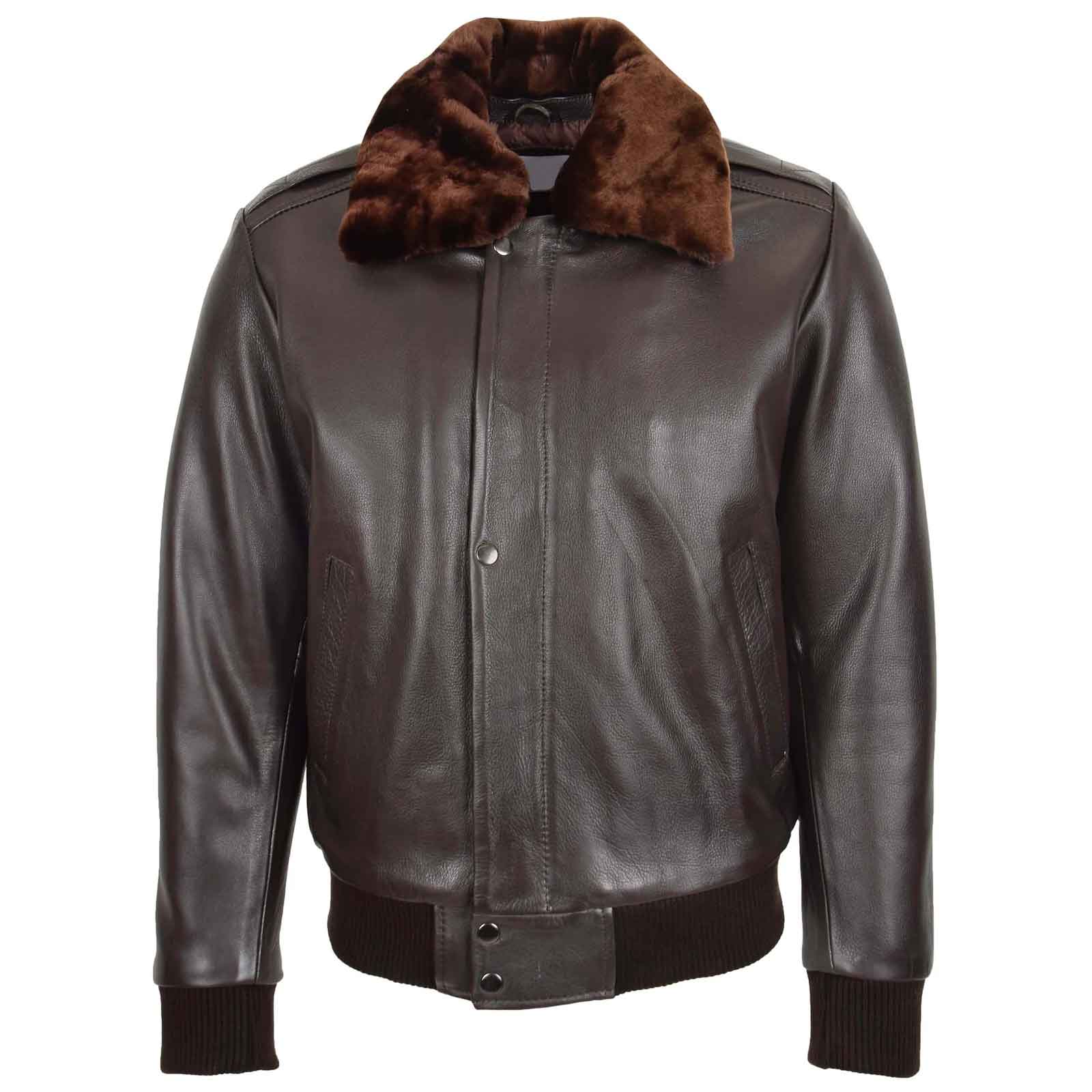Men’s Leather Bomber Pilot Jacket with Removable Collar – Leroy Brown Classic