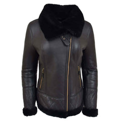 Women’s Merino Sheepskin Aviator Leather Jacket – Isabelle Black | Regals Leather