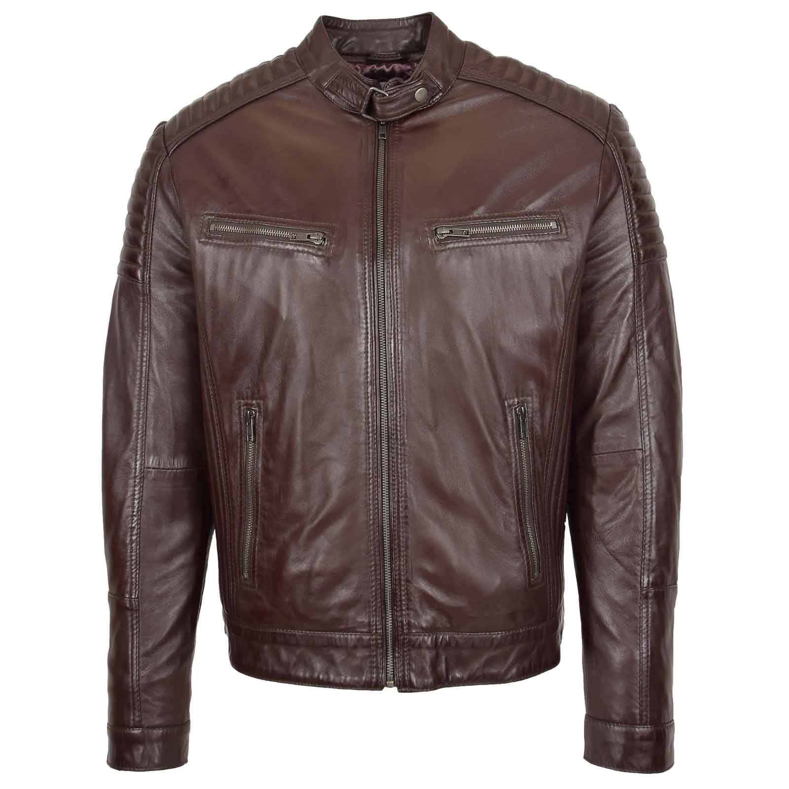 Regals Leather Men’s Brown Café Racer Jacket – Ron Quilted Biker Design