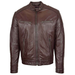 Regals Leather Men’s Brown Café Racer Jacket – Ron Quilted Biker Design