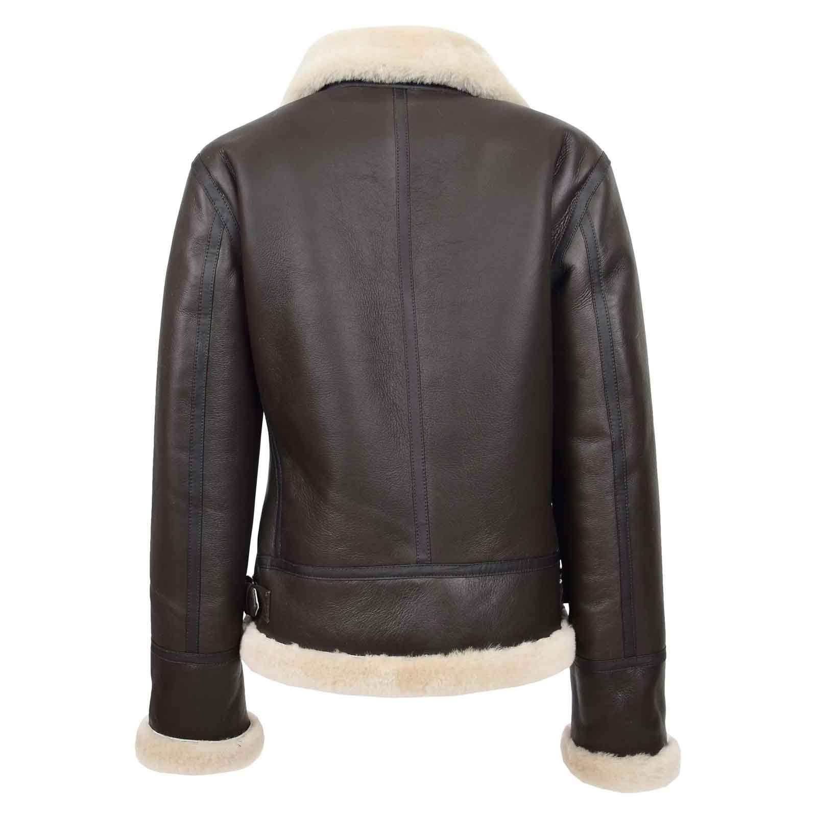Regals Leather Naomi Women’s Sheepskin B3 Jacket Brown White Removable Hood