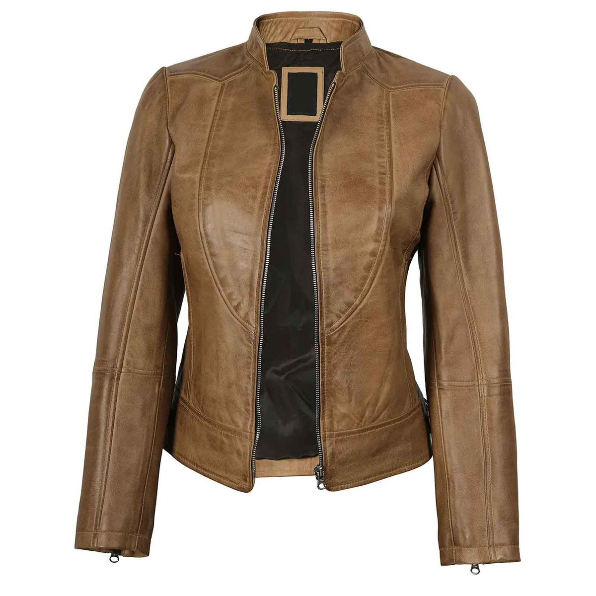 Women’s Camel Brown Leather Biker Jacket – Amy Lambskin | Regals Leather
