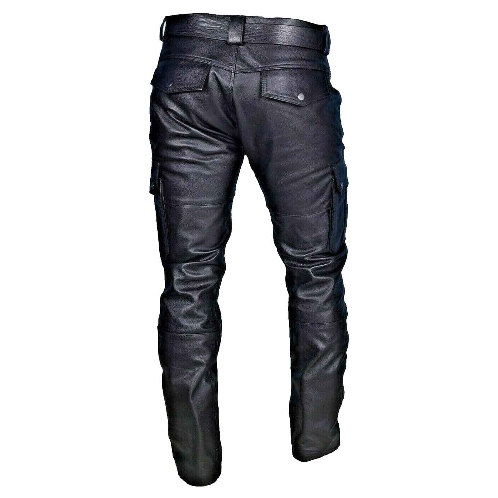 Men's Steampunk Stretchy Faux Leather Pants Slim Fit Motorcycle Biker Fashion Pants