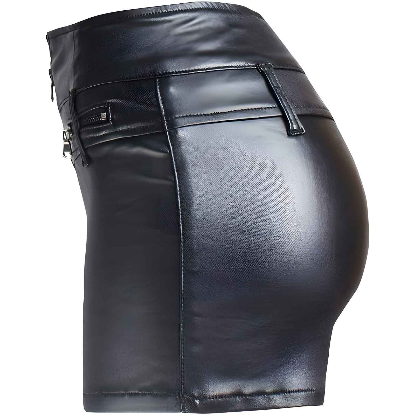 Women’s High Waist Faux Leather Shorts with Zipper Detail – Stylish PU Coated Shorts