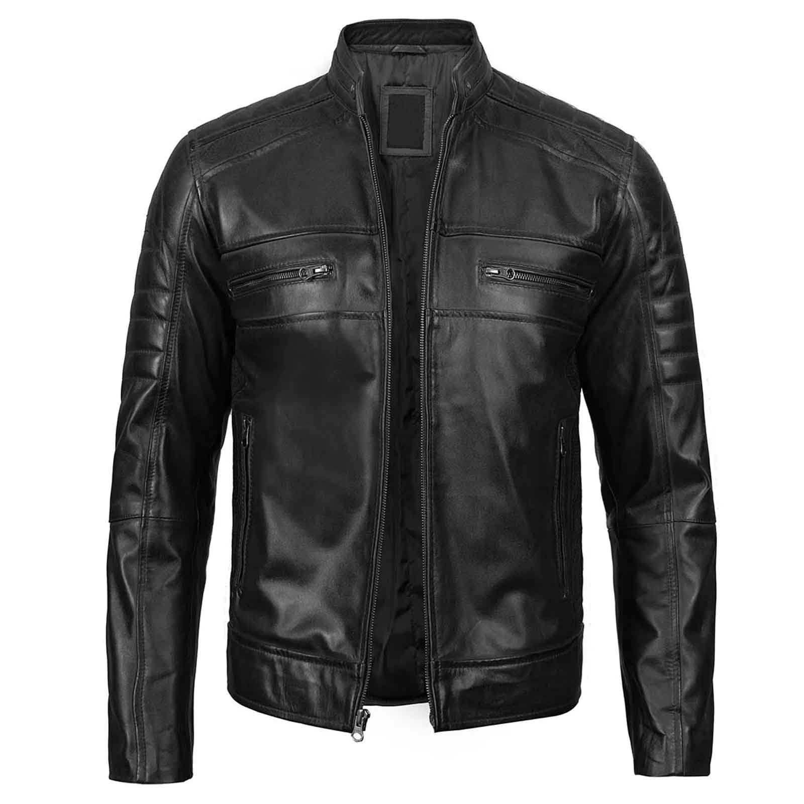 Austin Men's Cafe Racer Black Leather Jacket Regals Leather