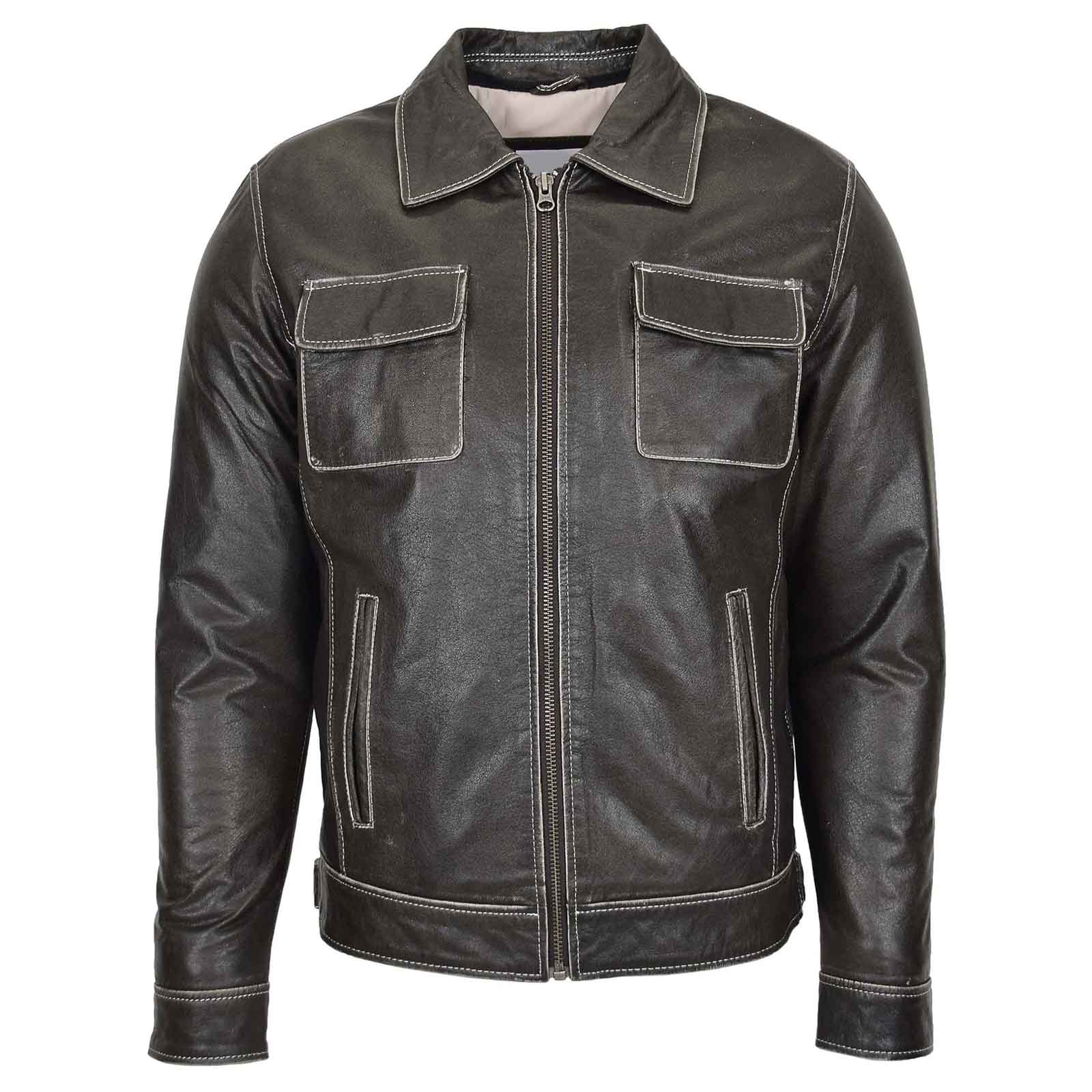 Men’s Leather Work Jacket Cypher Grey with Removable Hoodie | Regals Leather