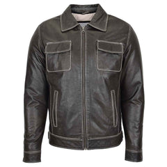 Men’s Leather Work Jacket Cypher Grey with Removable Hoodie | Regals Leather