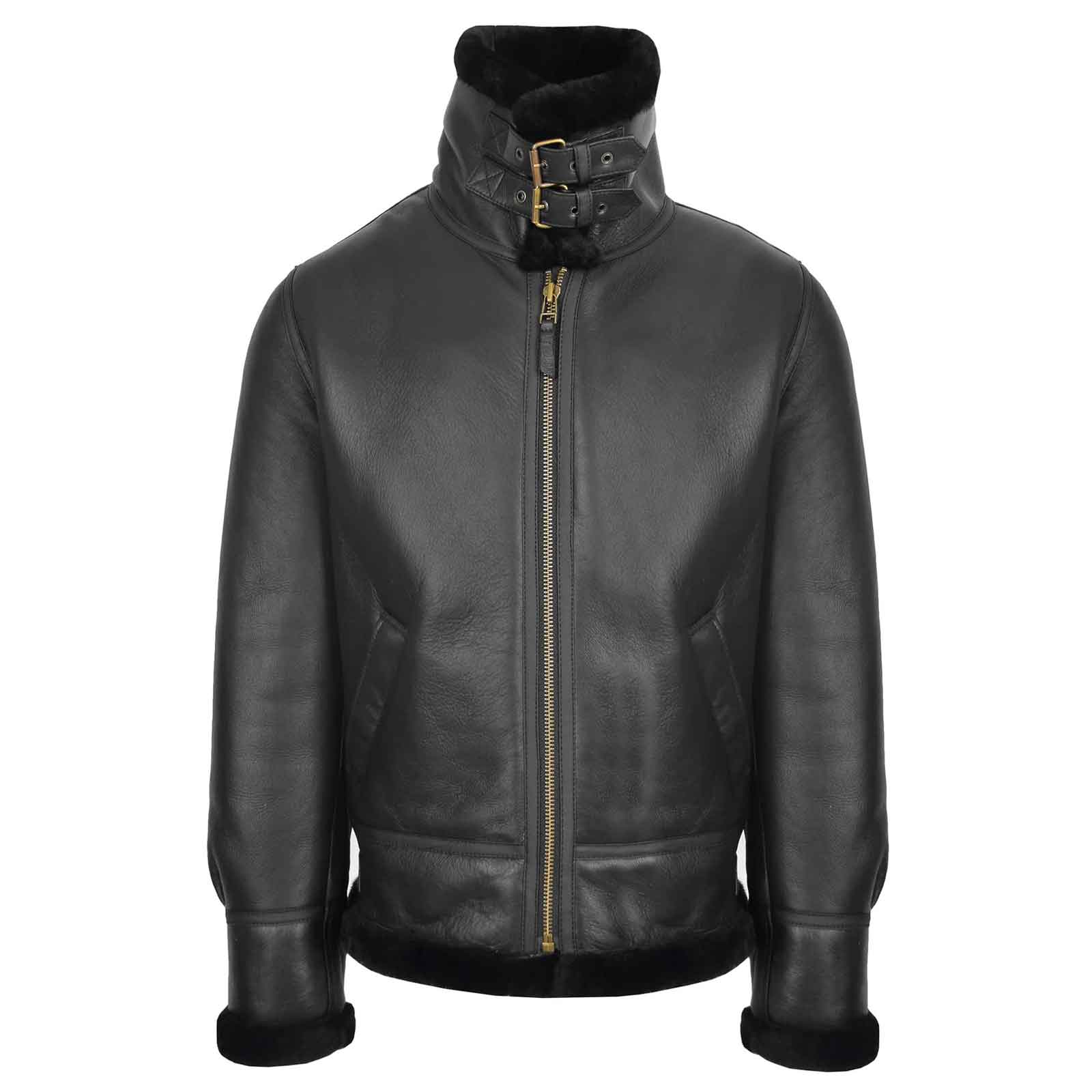 Men’s Classic B3 Original Sheepskin Jacket – Black Aviator Bomber Coat | Regals Leather