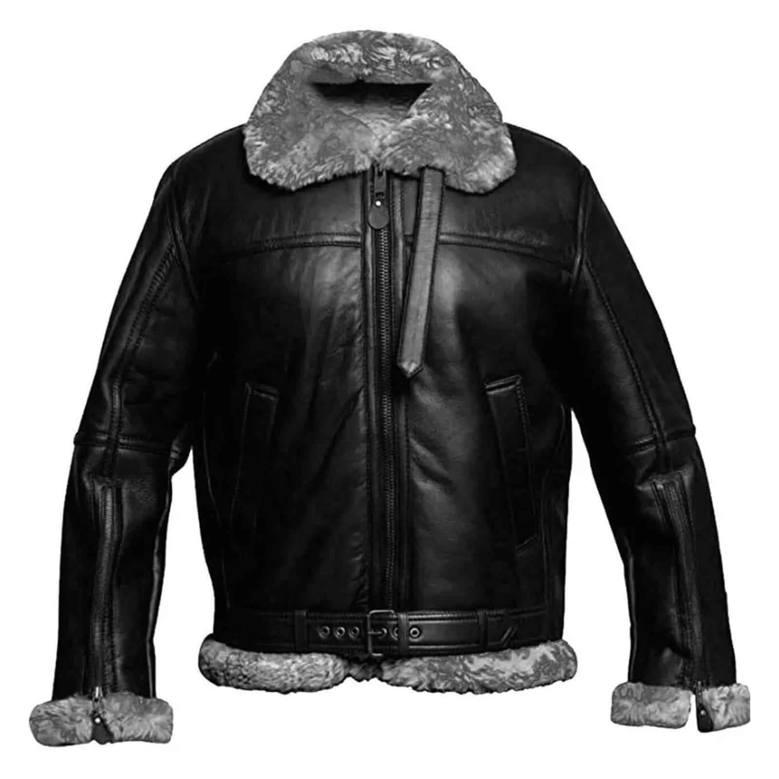 Regals Leather Men’s RAF B3 Black Bomber Jacket – Shearling Aviator Pilot Style