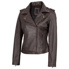 Regals Leather Vintage Women's Dark Brown Asymmetrical Leather Jacket