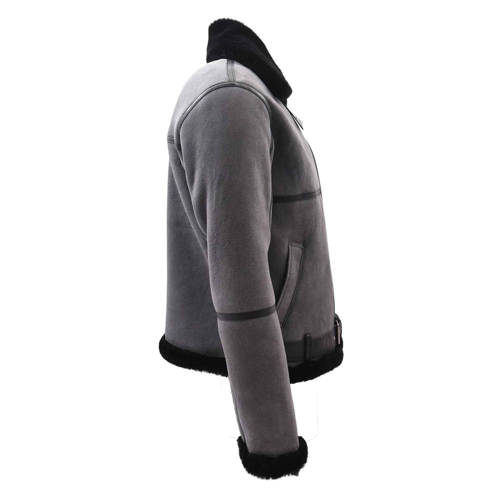 Regals Leather Men’s Grey RAF Sheepskin Bomber Jacket | RAF Aviator Jacket with Black Shearling