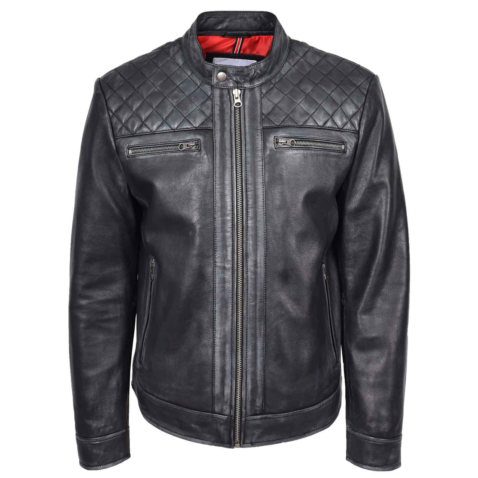 Men’s Real Leather Biker Jacket – Black Cafe Racer Style | Regals Leather