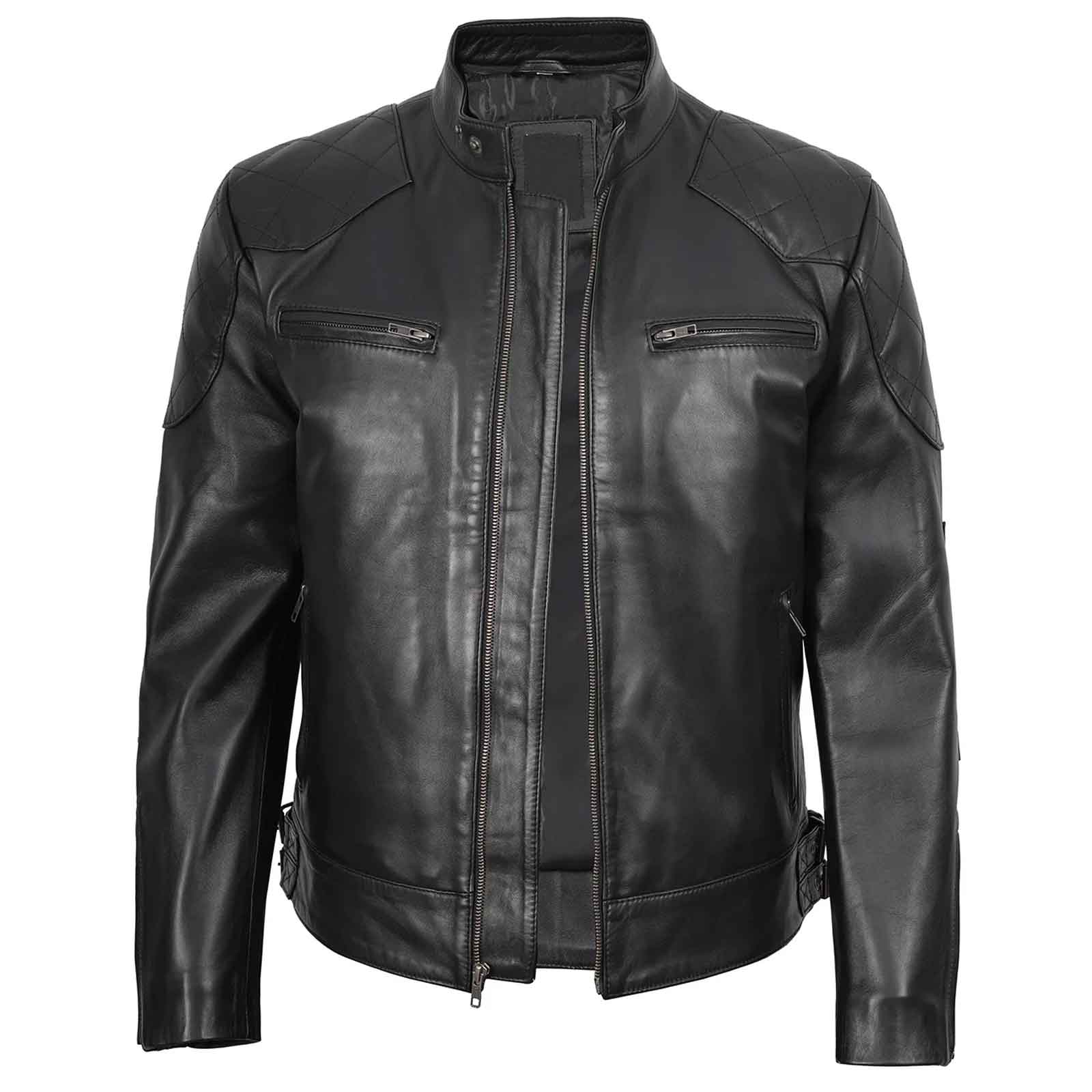 Regals Leather Men's Black Cafe Racer Genuine Leather Jacket