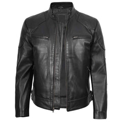 Regals Leather Men's Black Cafe Racer Genuine Leather Jacket