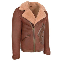 Men’s Sheepskin Aviator Jacket – Dustin Brown Ginger Cross Zip Biker Style | Regals Leather