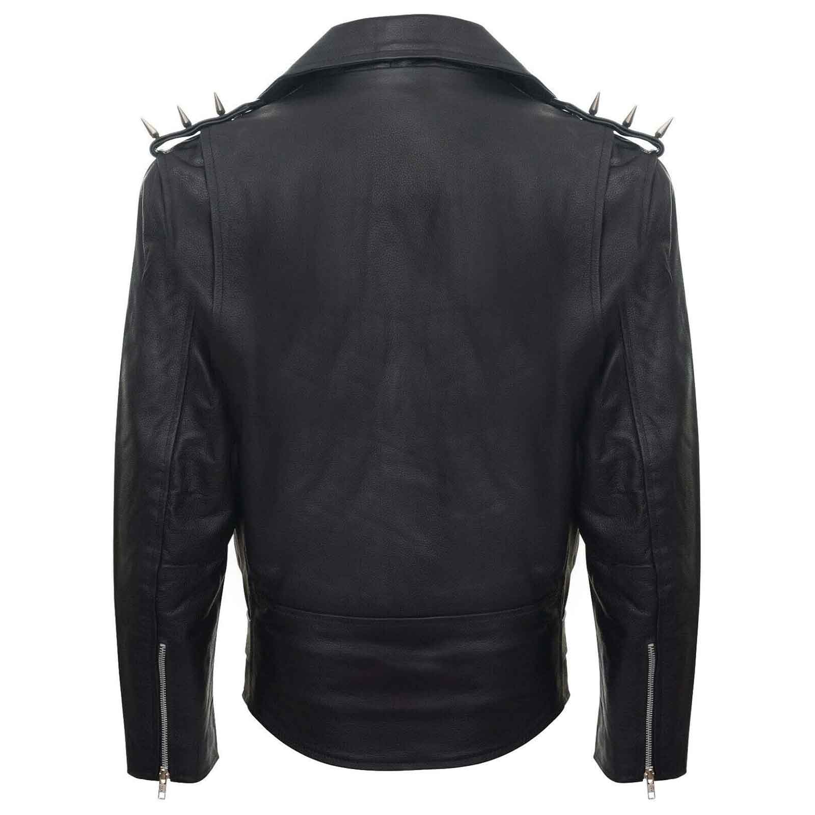 Classic Vintage Leather Biker Jacket for Men – Fringe, Studded & Tassel Design