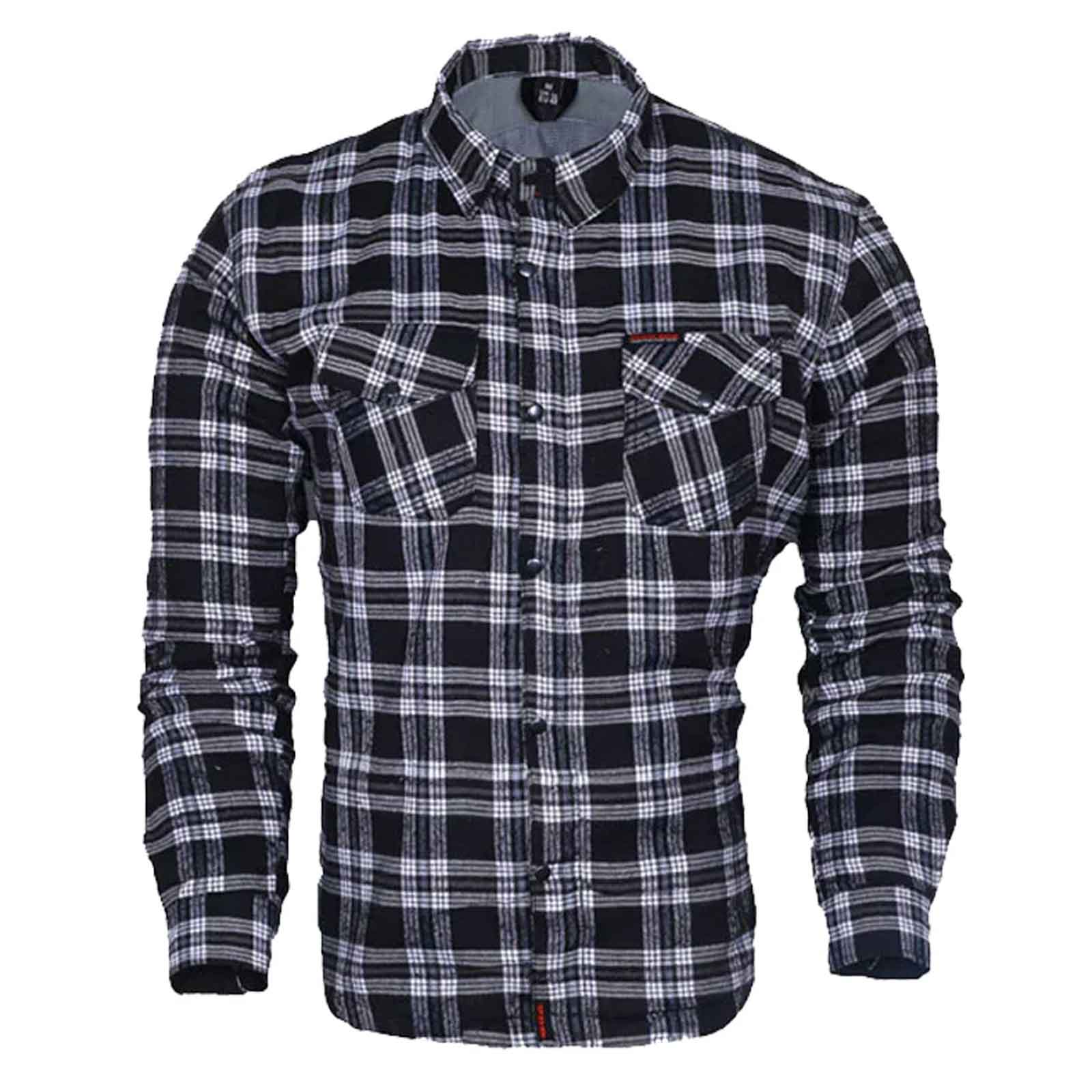 Regals Leather Exo Kevlar-Lined Motorcycle Flannel Shirt Black/White – CE Protective Riding Gear