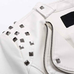 Women’s Studded Faux Leather Jacket – Slim Fit Adjustable Moto Biker Style Outerwear