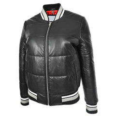 Regals Leather Premium Durability Women's Real Leather Puffer Bomber Jacket Dolly Black