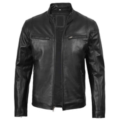 Regals Leather Men's Black Cafe Racer Real Leather Jacket
