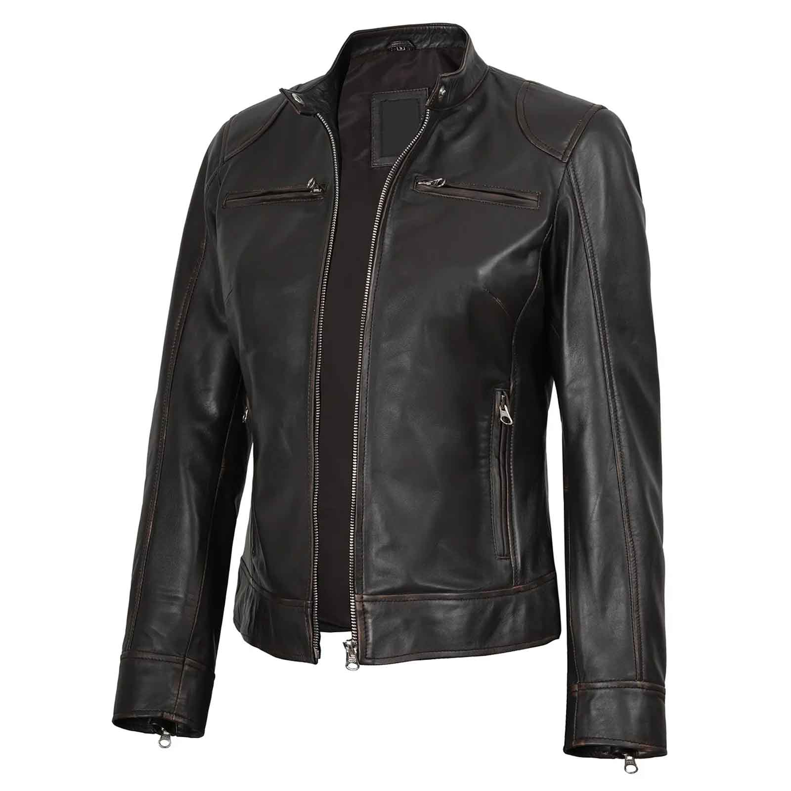 Dodge Women’s Vintage Rub-Off Brown Leather Jacket – Regals Leather