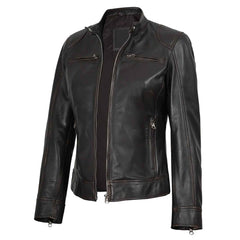 Dodge Women’s Vintage Rub-Off Brown Leather Jacket – Regals Leather