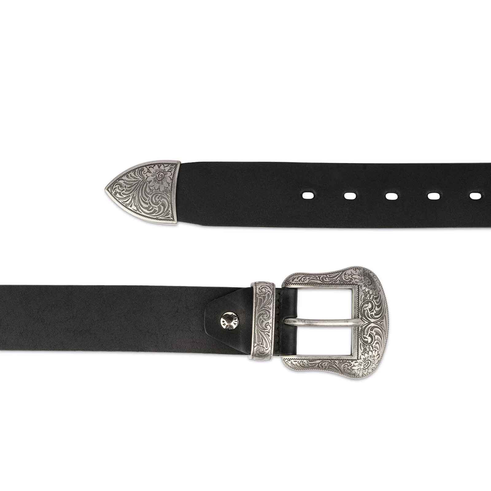 Cowboy Belts Men's - Thick Leather Belt With Silver Buckle Belts 1.5 Inch