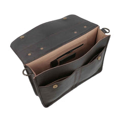 Men’s Midnight Brown Genuine Leather Messenger Bag with Handle and Adjustable Shoulder Strap